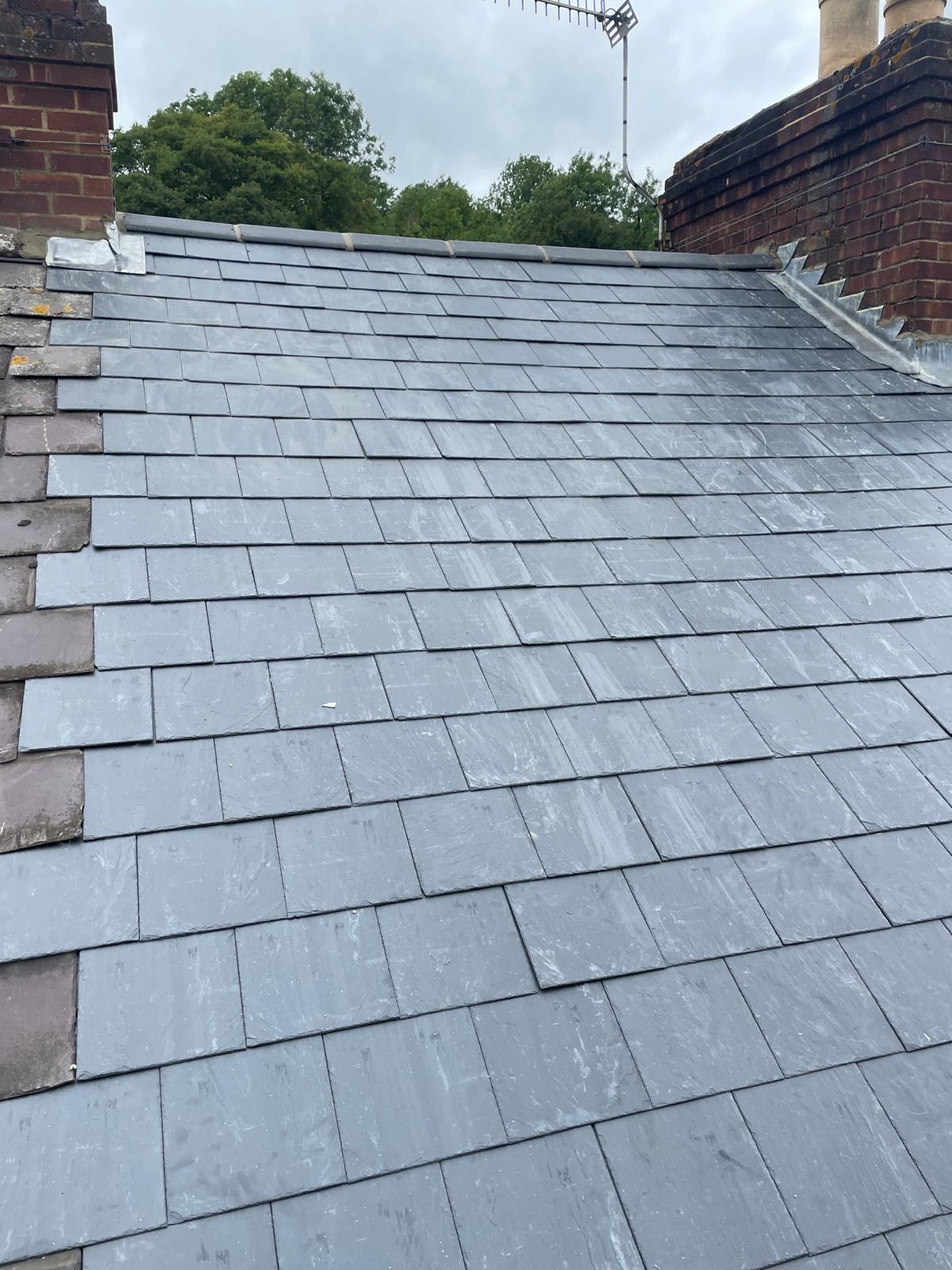 Slate roof between chimney stacks